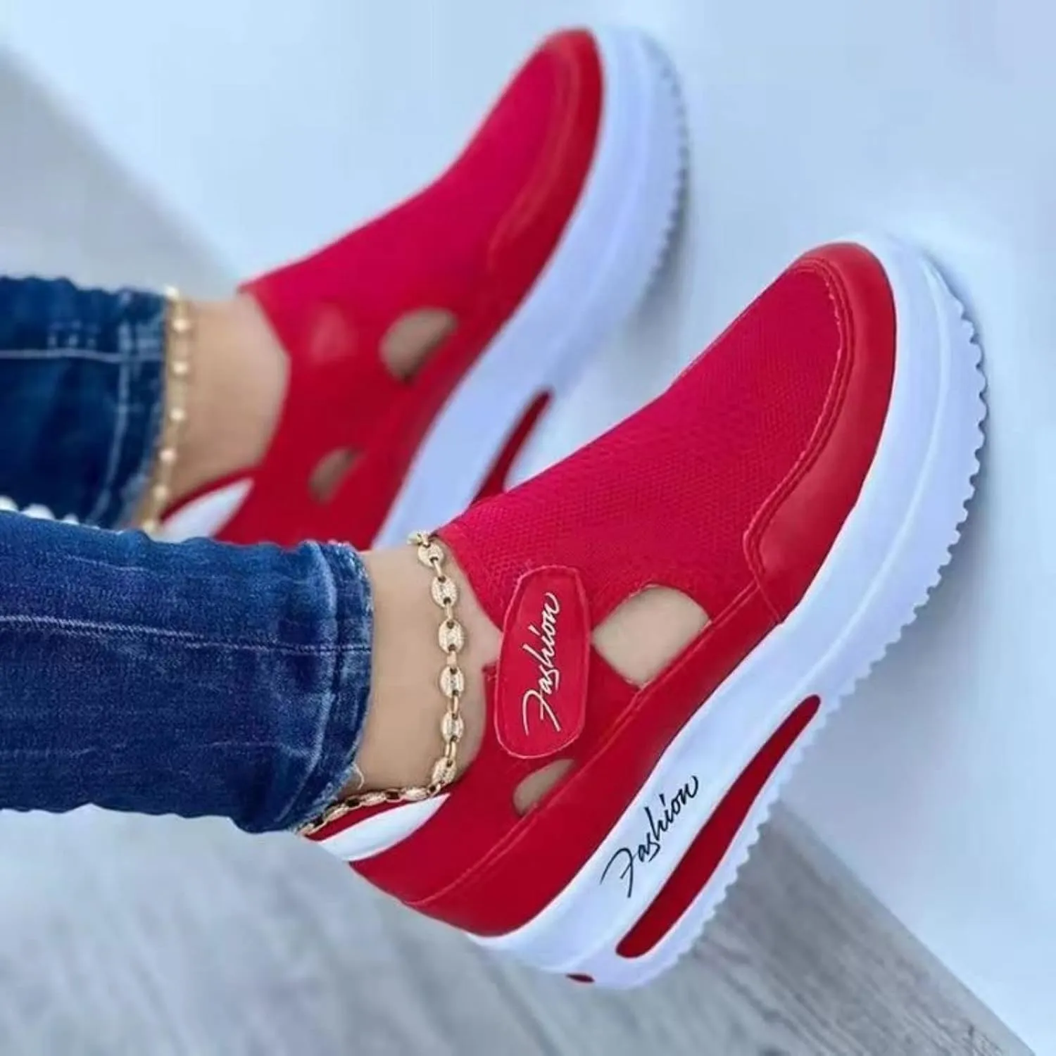 Casual Shoes for Women Trendy Slip Ons Breathable Mesh Sneakers Women Comfortable Orthopedic Walking Flat Shoes with Adjustable Hook and Loop Fastener