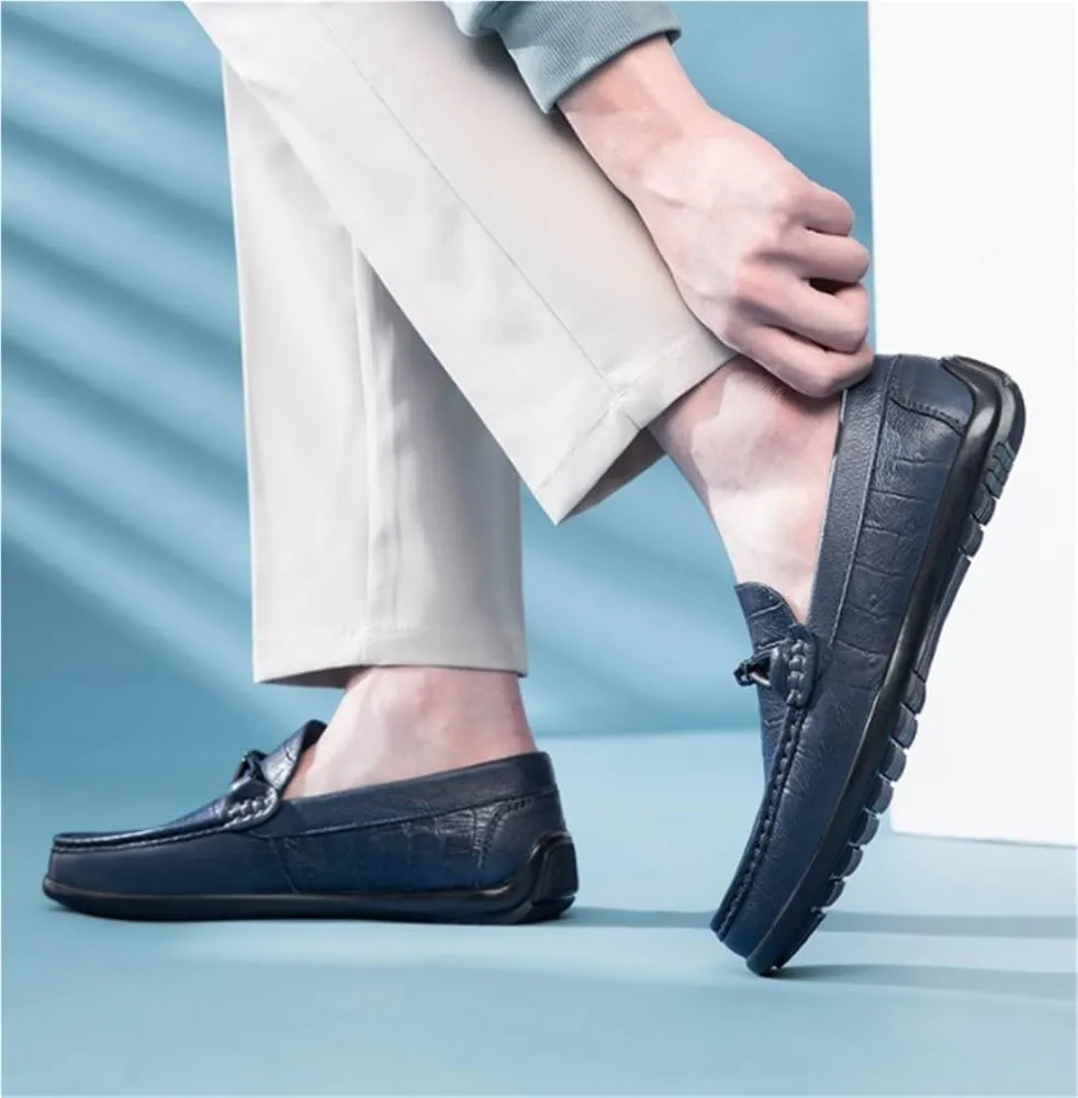 Casual Slip On Round Toe Comfortable Flat Heel Flexible Loafers Moccasins Faux Crocodile Print Leather