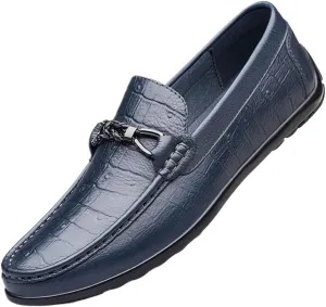 Casual Slip On Round Toe Comfortable Flat Heel Flexible Loafers Moccasins Faux Crocodile Print Leather