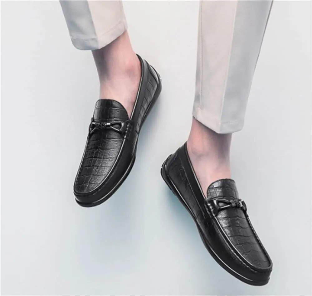 Casual Slip On Round Toe Comfortable Flat Heel Flexible Loafers Moccasins Faux Crocodile Print Leather