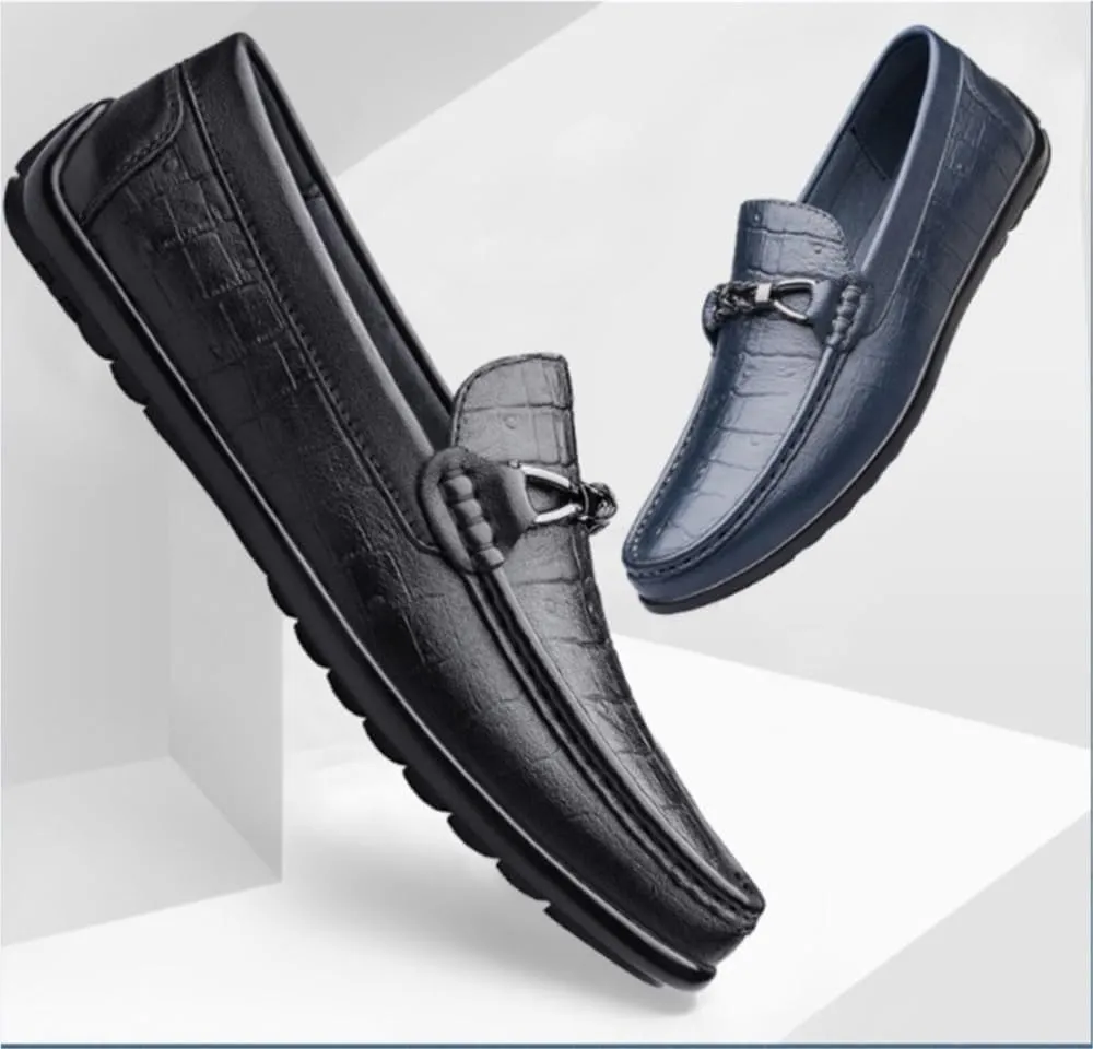 Casual Slip On Round Toe Comfortable Flat Heel Flexible Loafers Moccasins Faux Crocodile Print Leather
