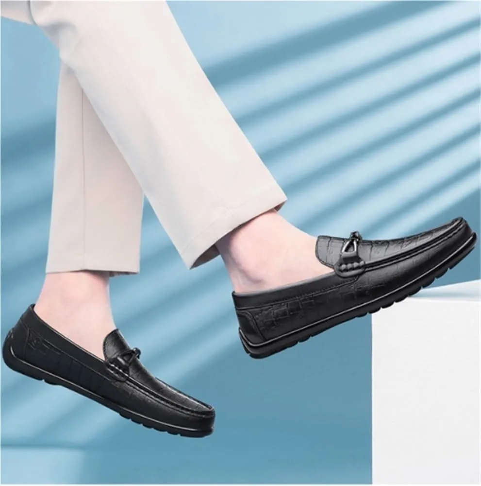 Casual Slip On Round Toe Comfortable Flat Heel Flexible Loafers Moccasins Faux Crocodile Print Leather