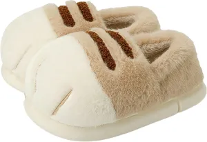 Cat Paw Slippers for Women Cute Funny 3D Cat Paw Cartoon Closed Back Slipper Fluffy Warm Furry Bedroom House Shoes