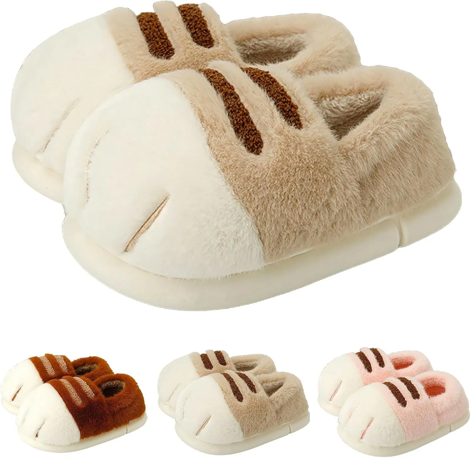 Cat Paw Slippers for Women Cute Funny 3D Cat Paw Cartoon Closed Back Slipper Fluffy Warm Furry Bedroom House Shoes