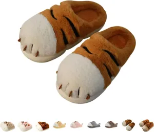 Cat Paw Slippers for Women, Warm Furry Winter House Shoes, Cute Funny 3D Cat Paw Winter Couple Cartoon Slipper