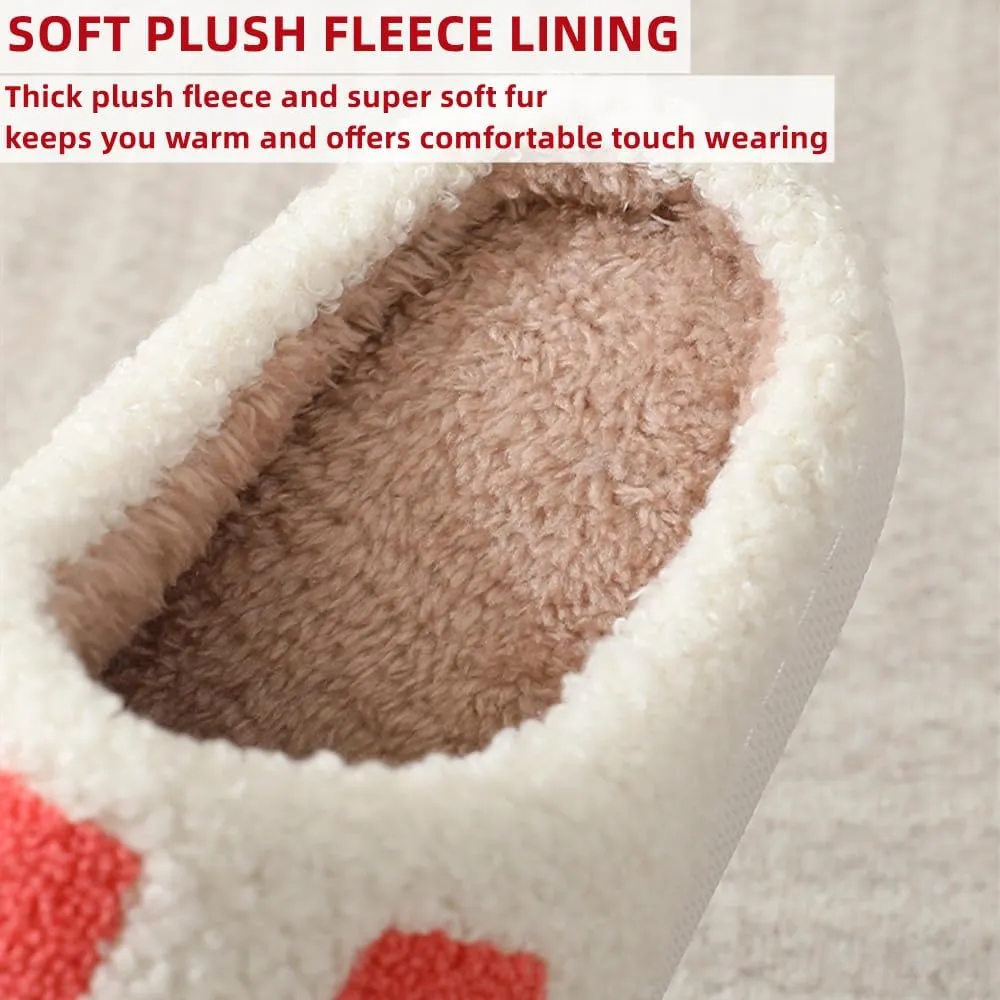 Checkered Slippers for Women Men, Cozy Plush Warm Slip-on Plaid House Slippers for Indoor and Outdoor Bedroom House Shoes with Faux Fur Lining