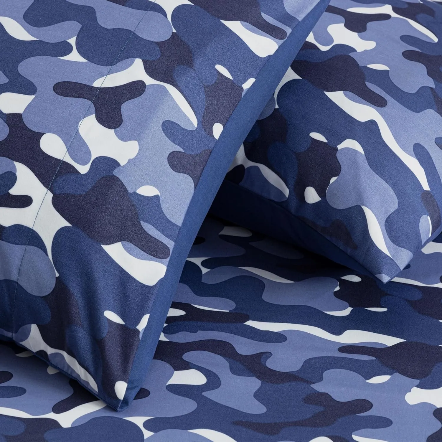 Chezmoi Collection Military Camo 4-Piece Sheet Set - Camouflage Blue Gray Printed Microfiber Soft Breathable Deep Pocket Sheets and Pillowcases Set, Full Size
