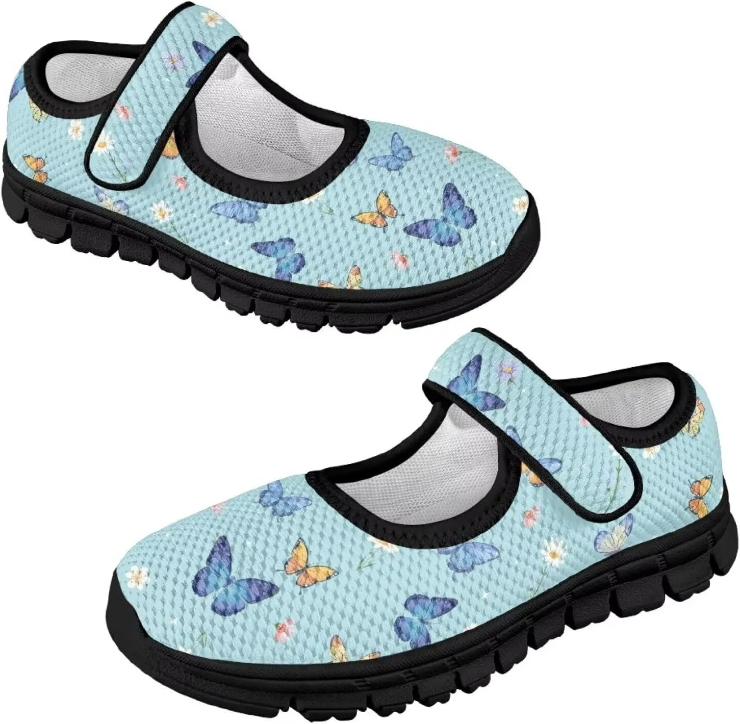 Children's Cartoon Single Buckle Sneaker,Girls Comfort Breathable Mesh Casual Shoes,Low-top Flat Shoes,Black Sole