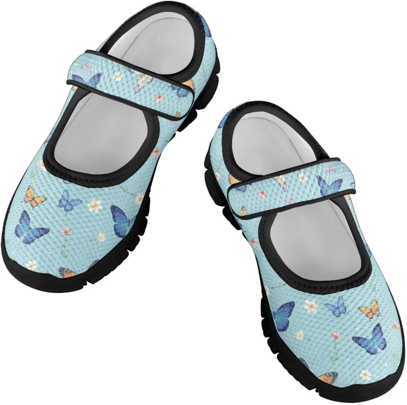 Children's Cartoon Single Buckle Sneaker,Girls Comfort Breathable Mesh Casual Shoes,Low-top Flat Shoes,Black Sole