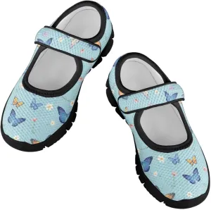Children's Cartoon Single Buckle Sneaker,Girls Comfort Breathable Mesh Casual Shoes,Low-top Flat Shoes,Black Sole