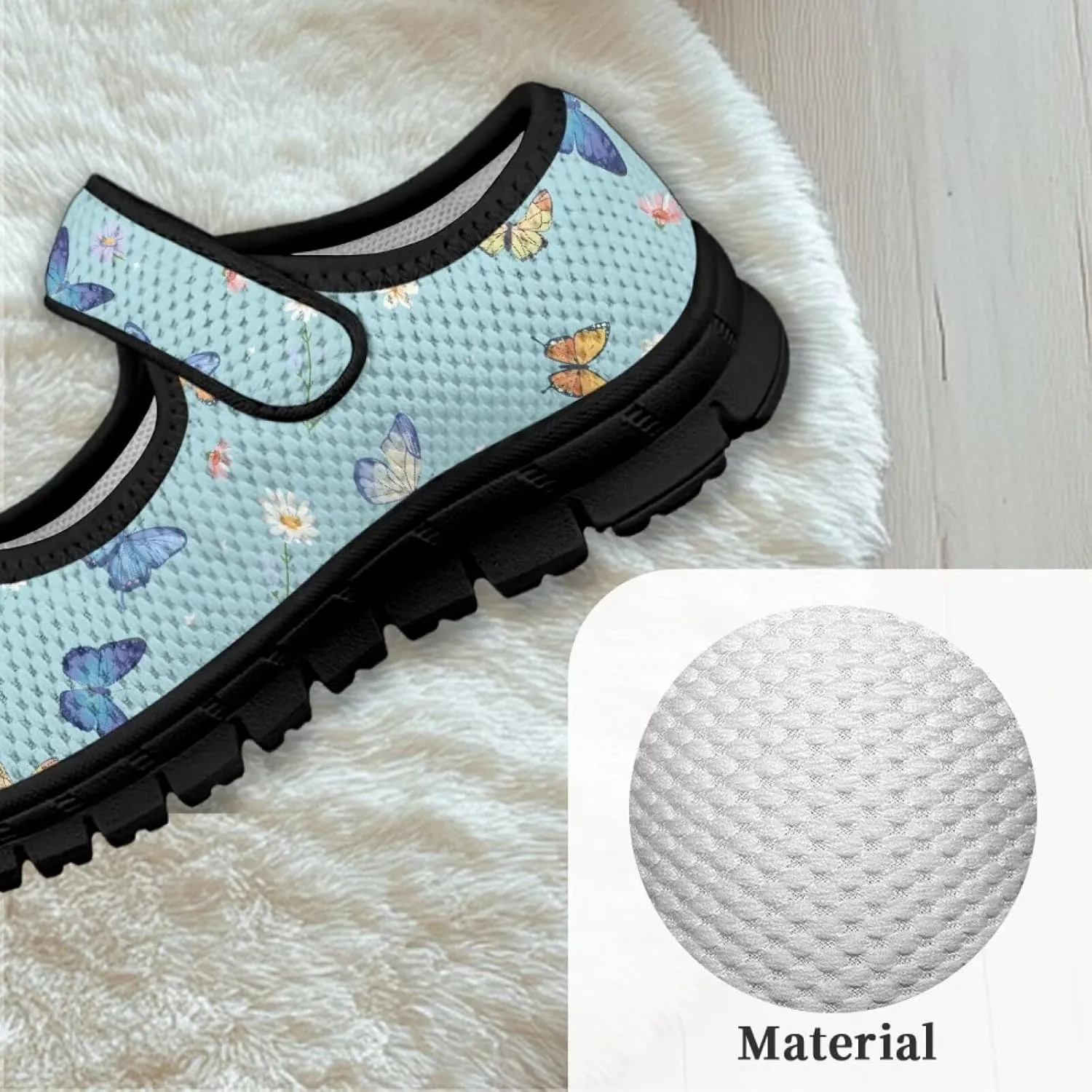 Children's Cartoon Single Buckle Sneaker,Girls Comfort Breathable Mesh Casual Shoes,Low-top Flat Shoes,Black Sole