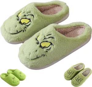 Christmas Cartoon Slippers - Funny, Comfy, Warm Winter Home Slippers - Cute Plush Green Gifts