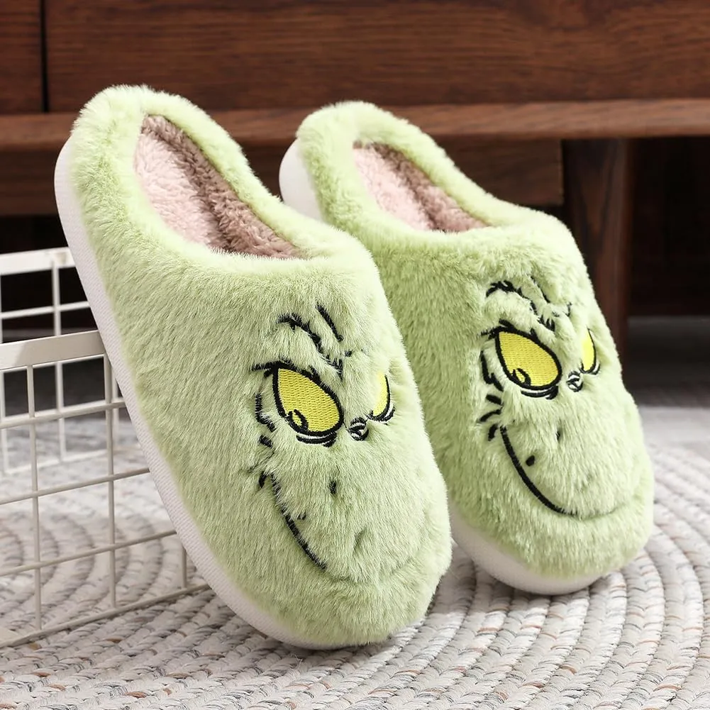Christmas Cartoon Slippers - Funny, Comfy, Warm Winter Home Slippers - Cute Plush Green Gifts