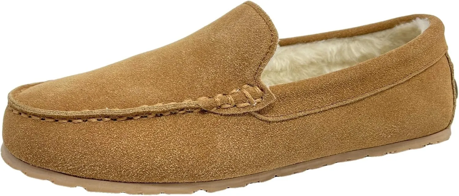 Clarks Mens Suede Moccasin Slippers Warm Cozy Indoor Outdoor Plush Faux Fur Lined Slipper For Men (8 M US, Cinnamon)