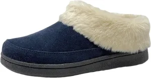 Clarks Women's Faux Fur Clog Indoor and Outdoor Slipper (Navy, 7 M US)