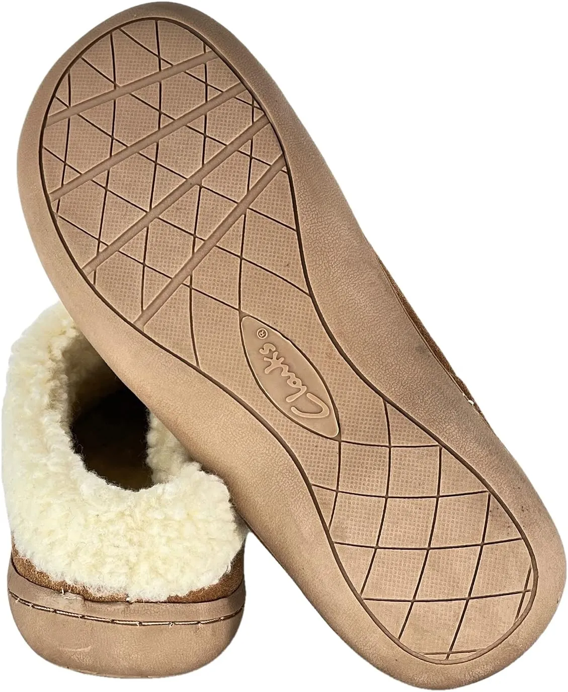 Clarks Womens Slipper Suede Leather With Faux Sherpa Collar JMH1894 - Plush Memory Foam Footbed - Indoor Outdoor House Slippers For Women