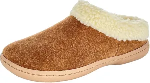 Clarks Womens Slipper Suede Leather With Faux Sherpa Collar JMH1894 - Plush Memory Foam Footbed - Indoor Outdoor House Slippers For Women