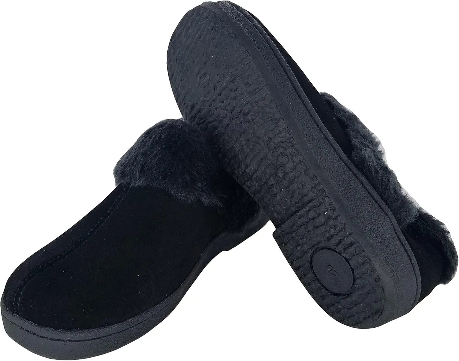 Clarks Womens Suede Leather Ankle Bootie Slipper JMH2034 - Plush Faux Fur Lined - Indoor Outdoor House Slippers For Women
