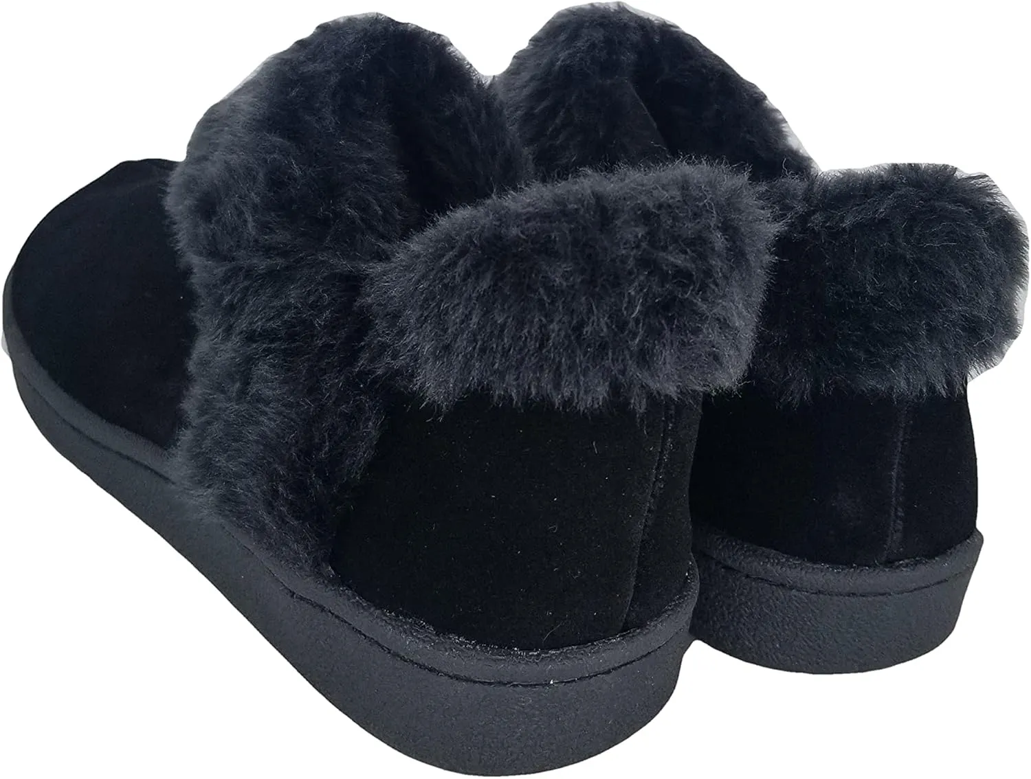 Clarks Womens Suede Leather Ankle Bootie Slipper JMH2034 - Plush Faux Fur Lined - Indoor Outdoor House Slippers For Women