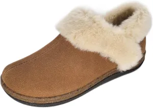 Clarks Womens Suede Leather Ankle Bootie Slipper JMH2034 - Plush Faux Fur Lined - Indoor Outdoor House Slippers For Women