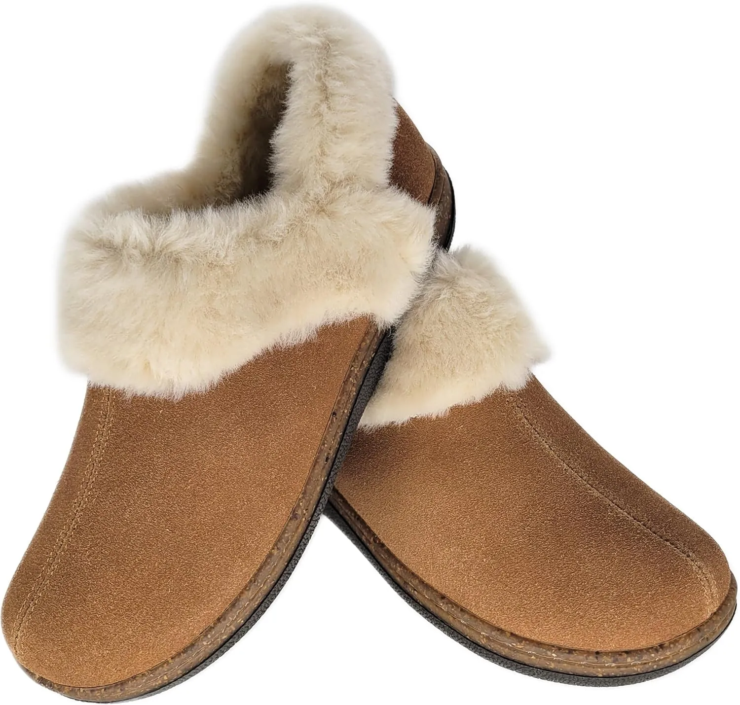 Clarks Womens Suede Leather Ankle Bootie Slipper JMH2034 - Plush Faux Fur Lined - Indoor Outdoor House Slippers For Women