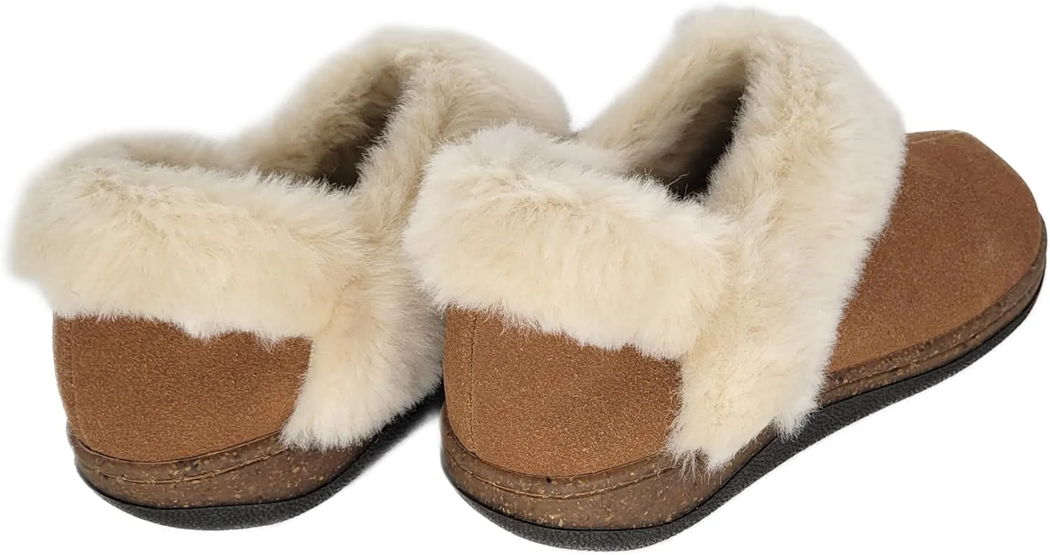 Clarks Womens Suede Leather Ankle Bootie Slipper JMH2034 - Plush Faux Fur Lined - Indoor Outdoor House Slippers For Women