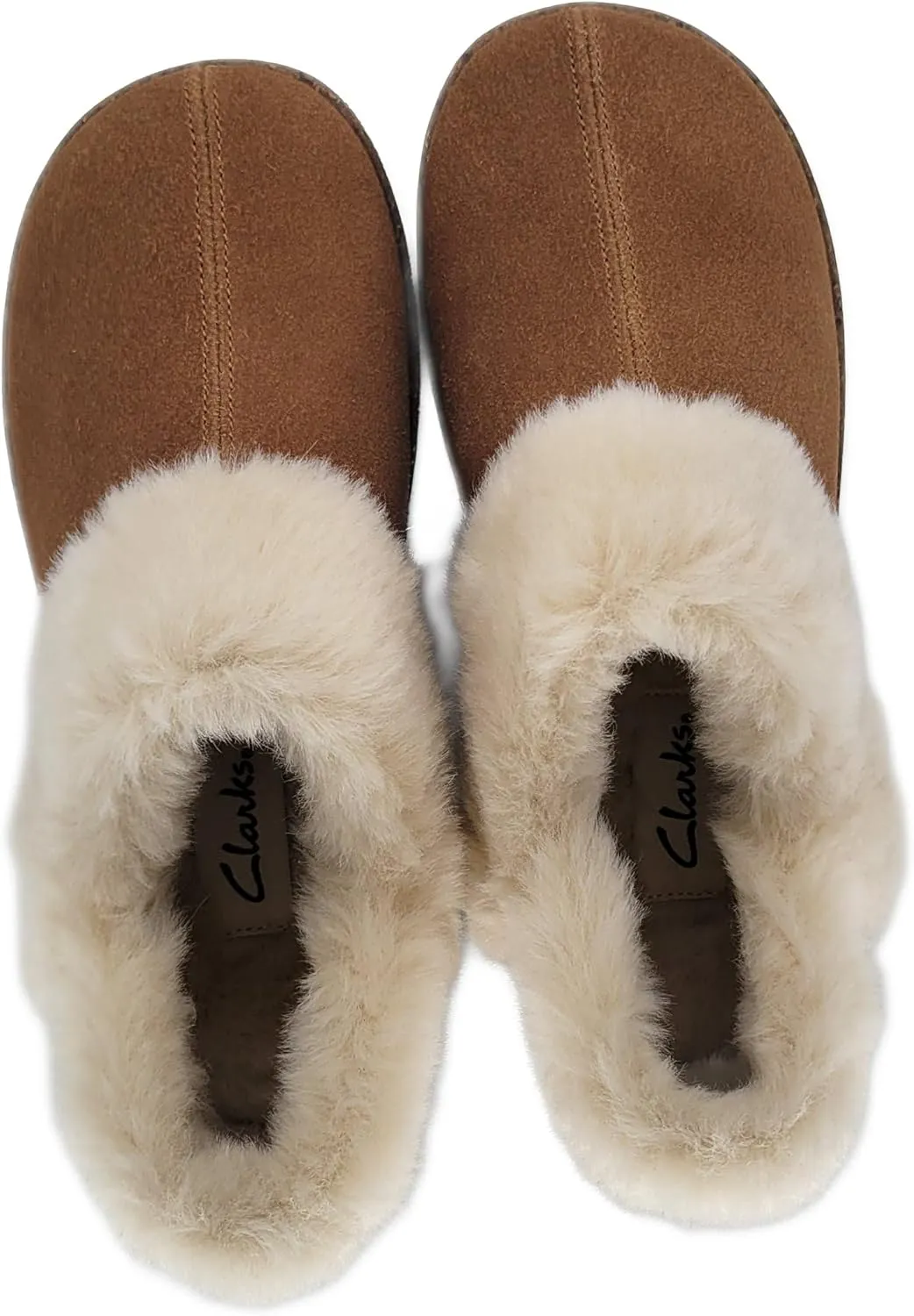 Clarks Womens Suede Leather Ankle Bootie Slipper JMH2034 - Plush Faux Fur Lined - Indoor Outdoor House Slippers For Women