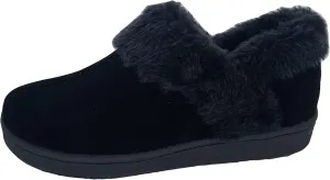 Clarks Womens Suede Leather Ankle Bootie Slipper JMH2034 - Plush Faux Fur Lined - Indoor Outdoor House Slippers For Women