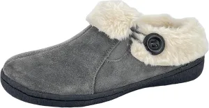 Clarks Womens Suede Leather Slipper with Gore and Bungee JMH2213 - Warm Plush Faux Fur Lining - Indoor Outdoor House Slippers For Women (6 M US, Grey)