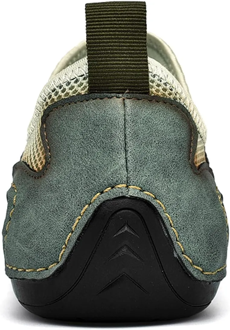 Classic Non Slip Drawstring Men's Suede Mesh Casual Shoes Comfort Slip On Loafers Fashion Outdoor Flat Moccasin Sneakers Breathable Chukka Boots