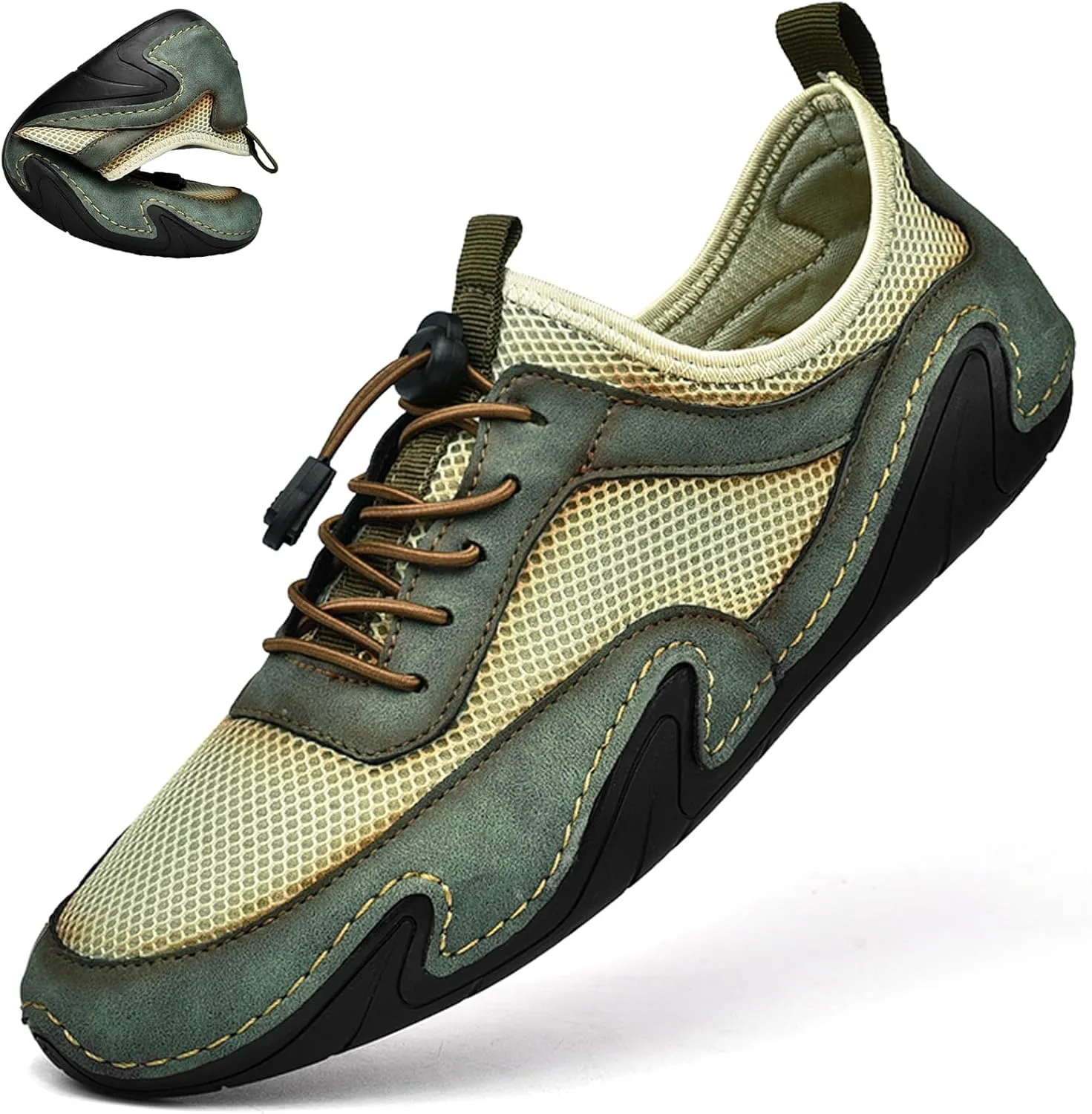 Classic Non Slip Drawstring Men's Suede Mesh Casual Shoes Comfort Slip On Loafers Fashion Outdoor Flat Moccasin Sneakers Breathable Chukka Boots
