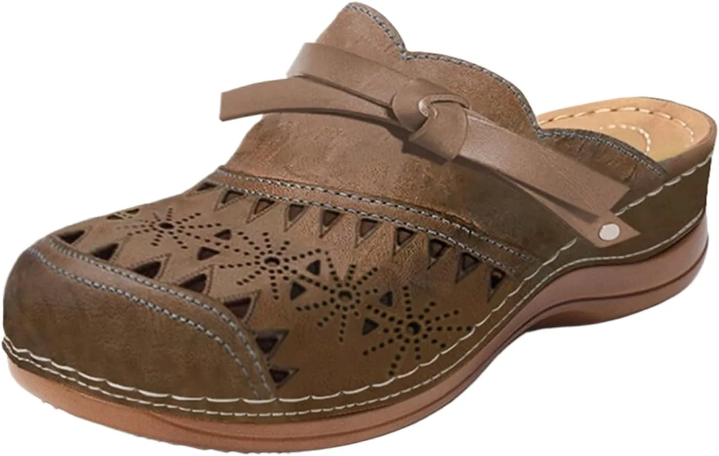 Clogs for Women 2025 Summer Comfortable Wedge Sandals Breathable Hollow Out Closed Toe Slip On Slippers Beach Arch Support Outdoor Slippers Round Platform Shoes