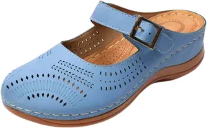 Clogs for Women Mule Sandals Comfortable Summer Platform Orthopedic Sandals, Round Toe Closed Toe Walking Slippers Hollow Out Breathable Buckle Walking Shoes