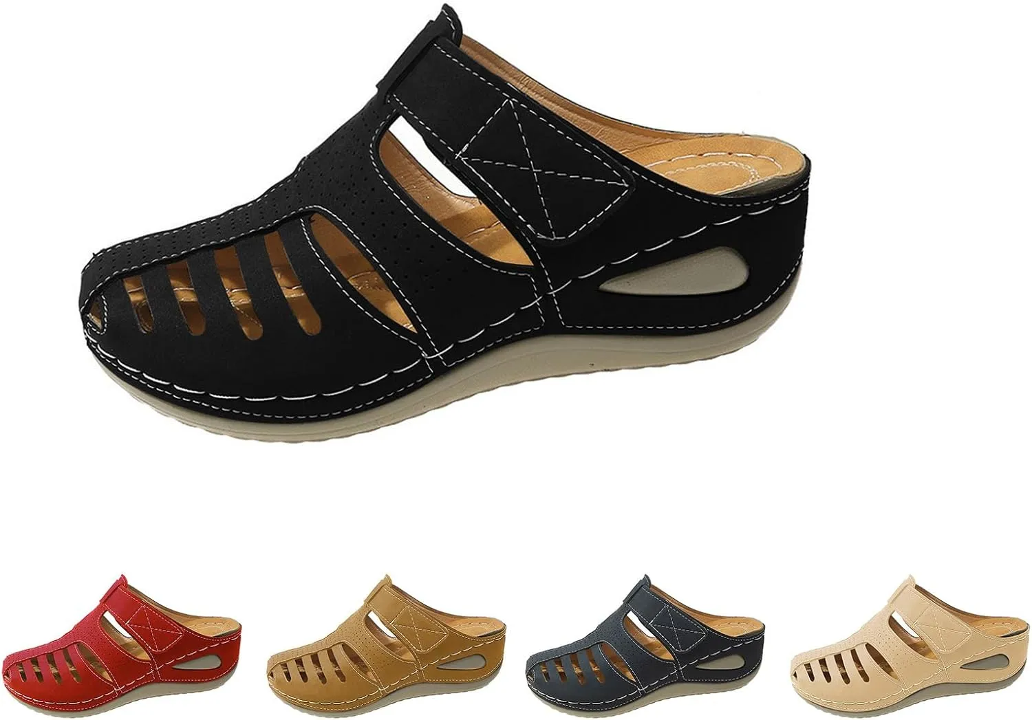 Clogs for Women Mules Shoes Casual Hollow Closed Toe Platform Sandals Breathable Sandals with Arch Support Summer Beach Rome Shoes
