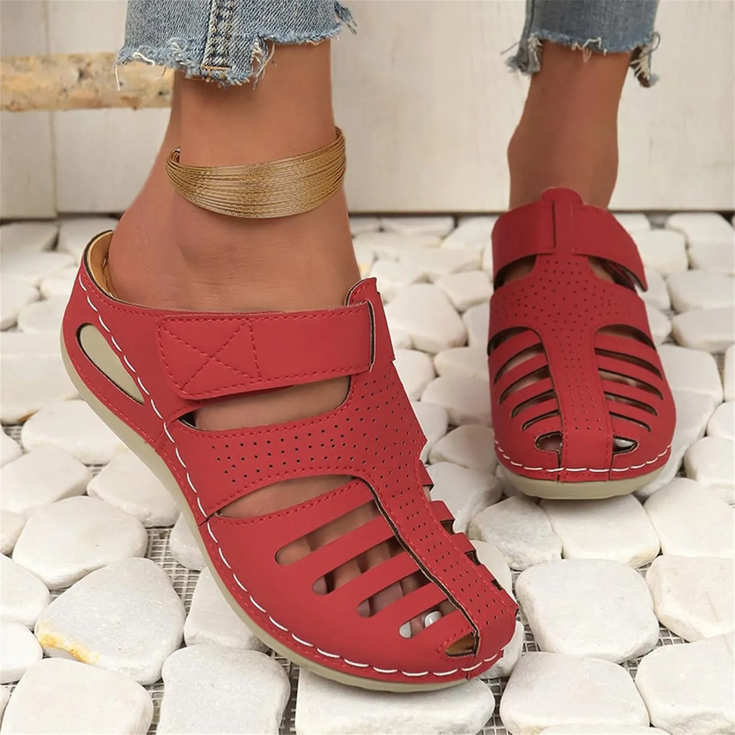 Clogs for Women Mules Shoes Casual Hollow Closed Toe Platform Sandals Breathable Sandals with Arch Support Summer Beach Rome Shoes