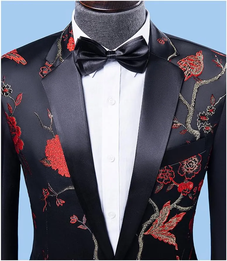 Cloudstyle Mens Suits One Button Floral Blazer 2-Piece Wedding Suits Jacket and Pants