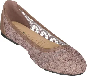 CLOVERLAY Women's Ballet Shoe Floral Breathable Crochet Lace Ballet Flats