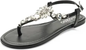 Colgo Women's T-Strap Flat Sandals, Elegant Glitter Rhinestone Thong Dress Shoes, Comfortable Wedding Sandals for Summer Beach Parties