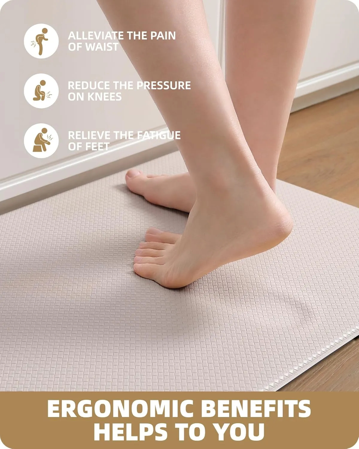Color&Geometry Kitchen Rug Set 2 Piece Runner Floor Mat, Cushioned Anti Fatigue Kitchen Mat Non Skid Waterproof Comfort Standing,17"x29" 17"x59", Wheat