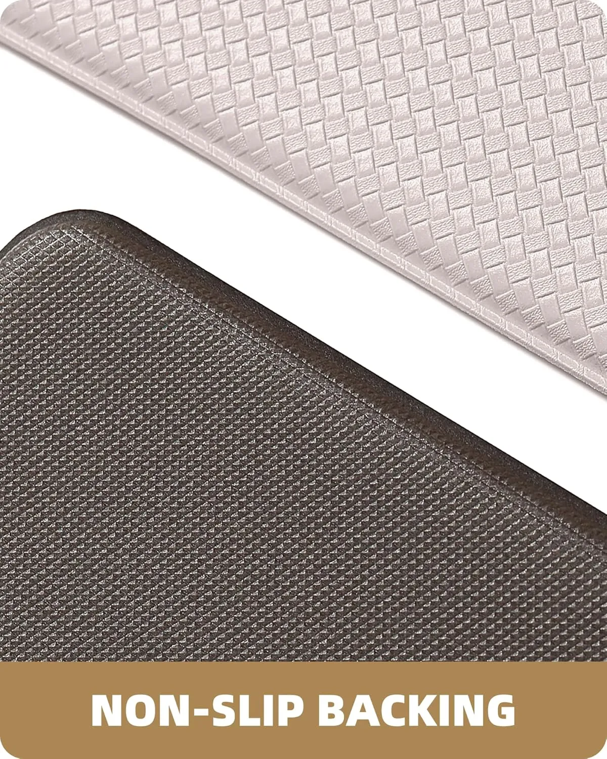 Color&Geometry Kitchen Rug Set 2 Piece Runner Floor Mat, Cushioned Anti Fatigue Kitchen Mat Non Skid Waterproof Comfort Standing,17"x29" 17"x59", Wheat