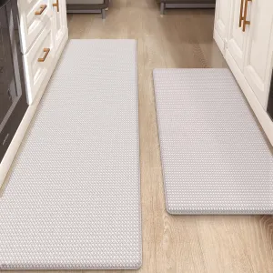 Color&Geometry Kitchen Rug Set 2 Piece Runner Floor Mat, Cushioned Anti Fatigue Kitchen Mat Non Skid Waterproof Comfort Standing,17"x29" 17"x59", Wheat