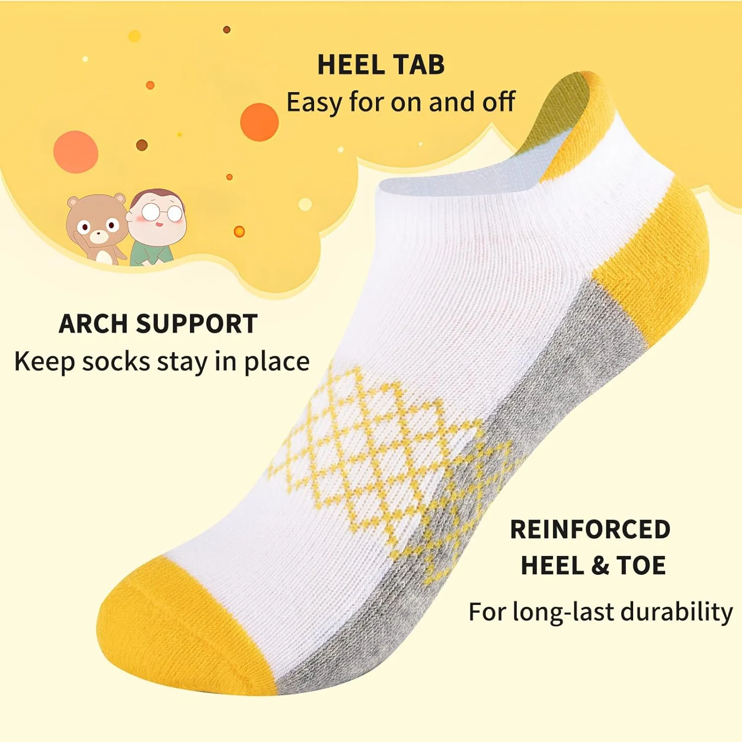 Comfoex Boys Socks 6 Pairs Ankle Athletic Sock Half Cushioned Low Cut Socks For Little Big Kids