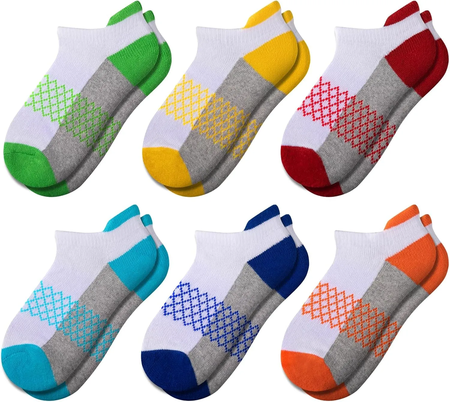 Comfoex Boys Socks 6 Pairs Ankle Athletic Sock Half Cushioned Low Cut Socks For Little Big Kids