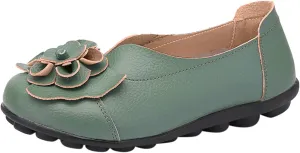 Comfortable Walking Slip on Flat Shoes Ladies Dressy Loafers Breathable Leather Wide Width Loafer Round Toe Wild Fashion Soft Casual Outdoor Sandals for Women
