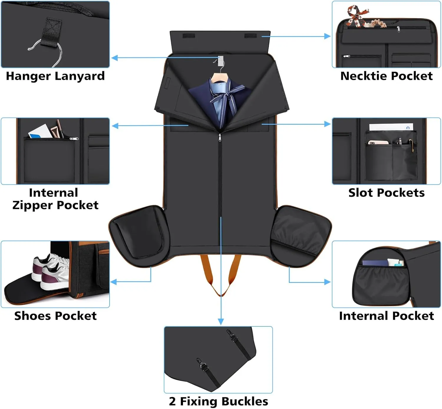 Convertible Garment Duffel Bags for Travel - Carry on Garment Duffle with Toiletry Bag Storage Bag Large Travel Duffel Bag 2 in 1 Hanging Suit Bag Weekender Bag for Men Women 3pcs Set