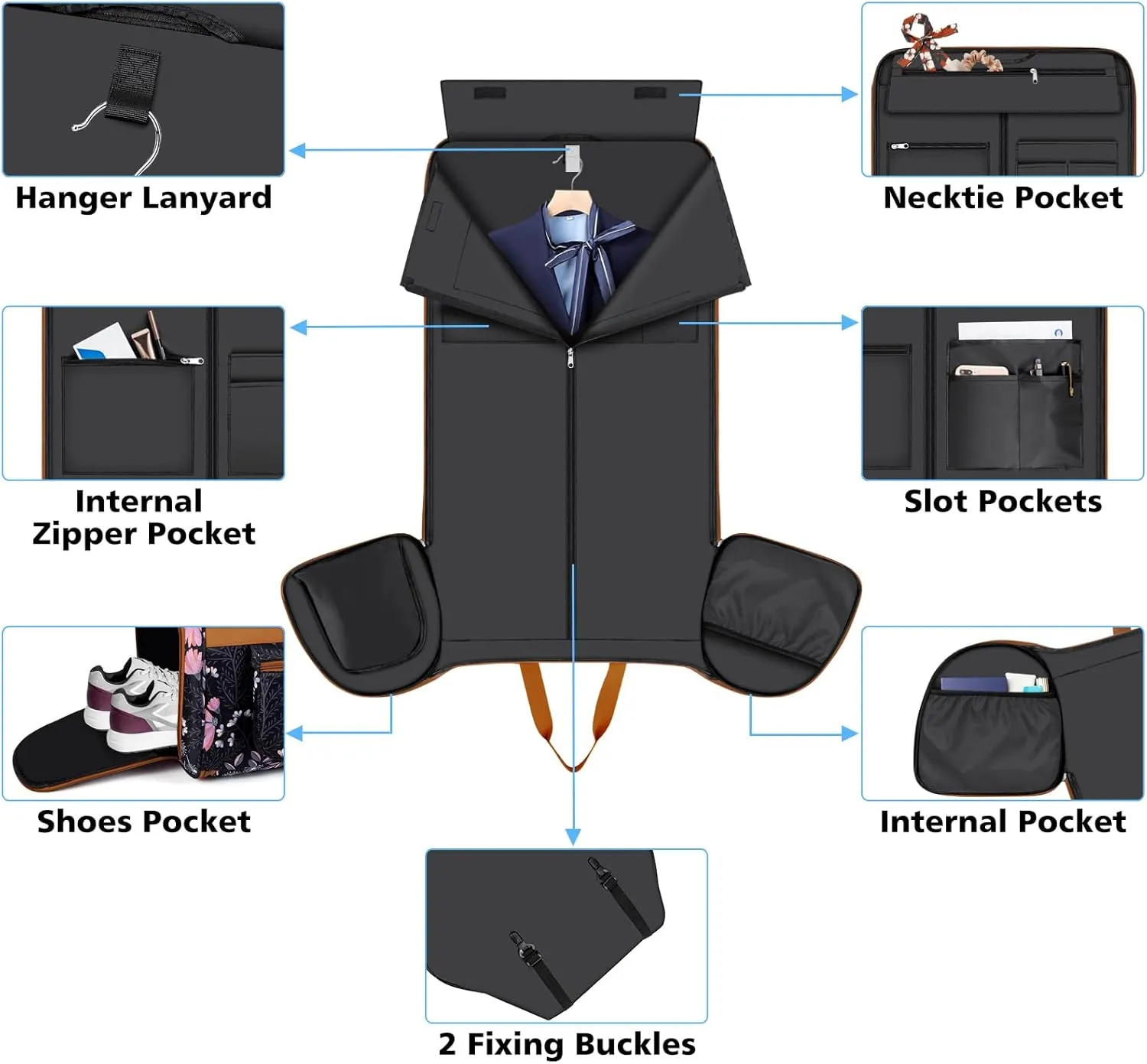 Convertible Garment Duffel Bags for Travel - Carry on Garment Duffle with Toiletry Bag Storage Bag Large Travel Duffel Bag 2 in 1 Hanging Suit Bag Weekender Bag for Men Women 3pcs Set