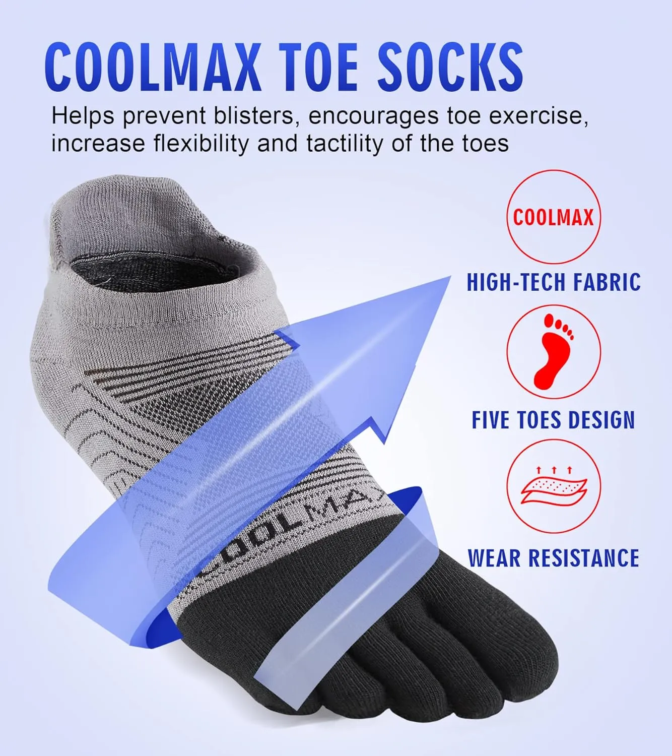 Coolmax Toe Socks for Women and Men No Show Low Cut High Performance 5 Finger Running Socks Athletic Wicking 3 Pack