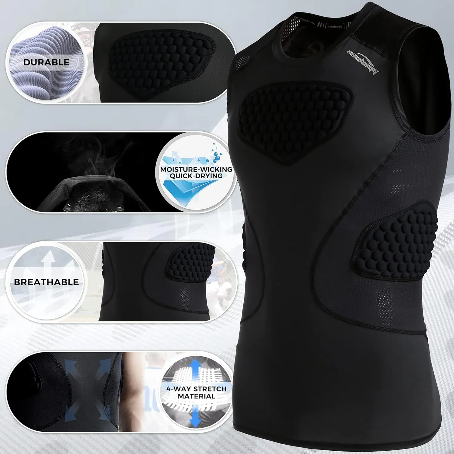 COOLOMG Youth Baseball Chest Protector Padded Compression Shirt Softball Football Lacrosse Rib Heart Sternum Guard