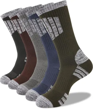 COOVAN Mens Hiking Crew Socks 5 Pairs Moisture Wicking Cushioned Athletic Boot Outdoor Socks