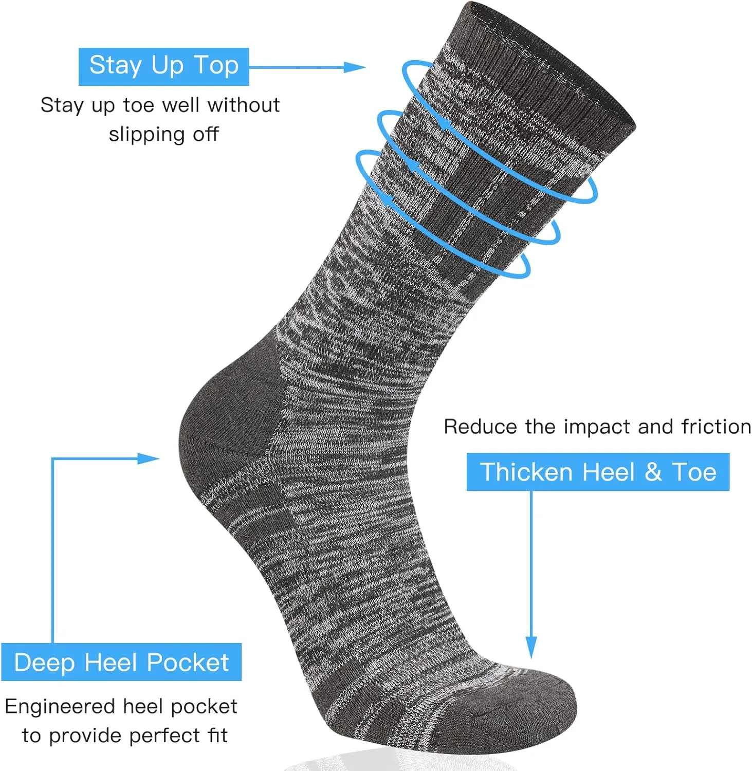 COOVAN Mens Hiking Crew Socks 5 Pairs Moisture Wicking Cushioned Athletic Boot Outdoor Socks